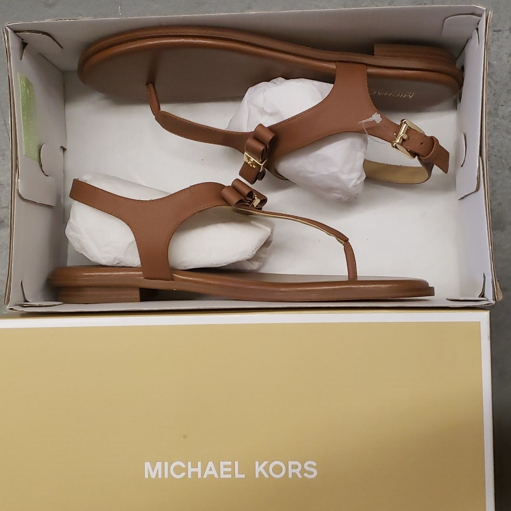 Nitb Michael Kors leather luggage brown MK Logo sandal - Picture 4 of 7